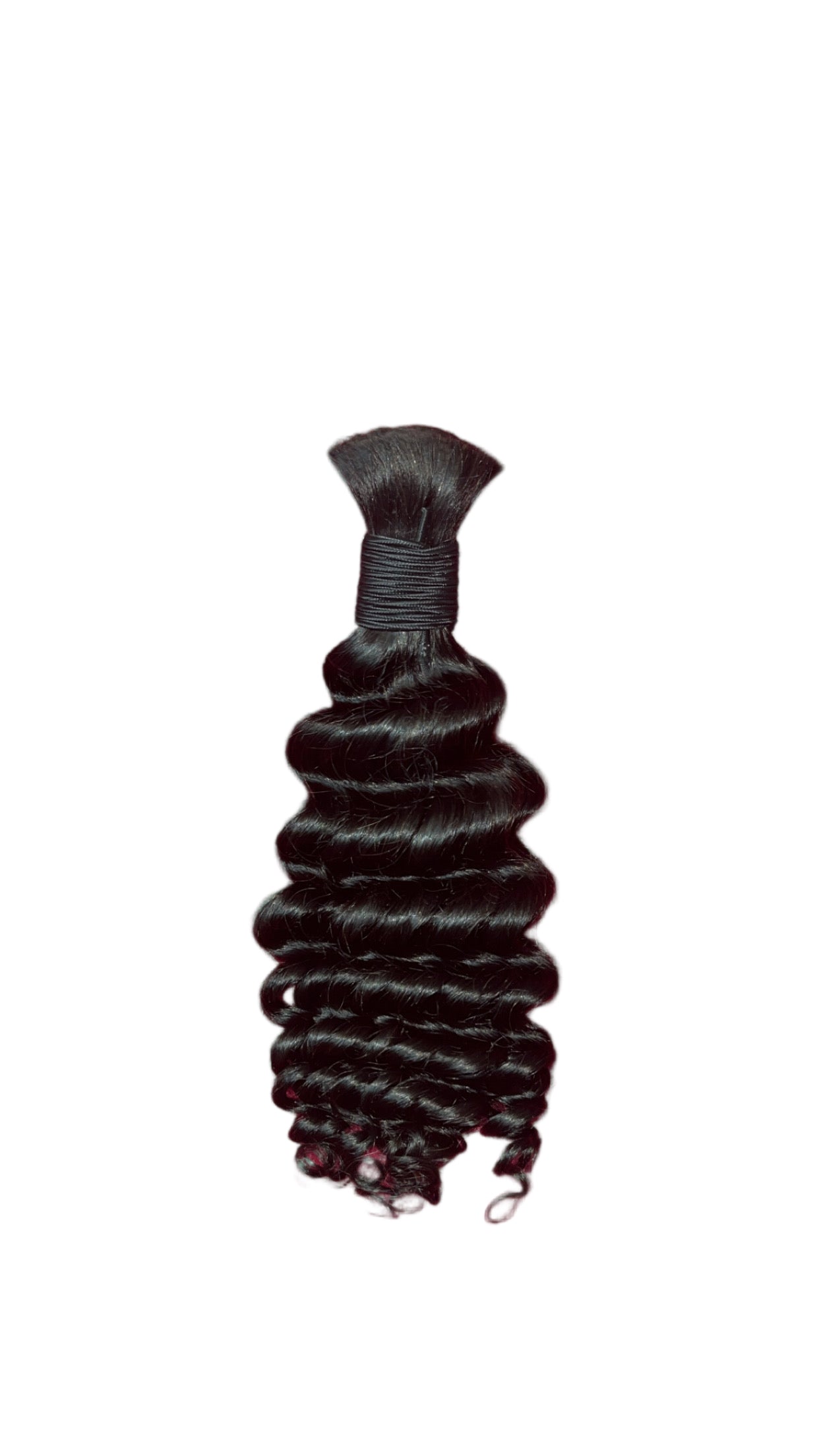 Bun of deep wave hair on a pink textured background with 'Deep wave' text.