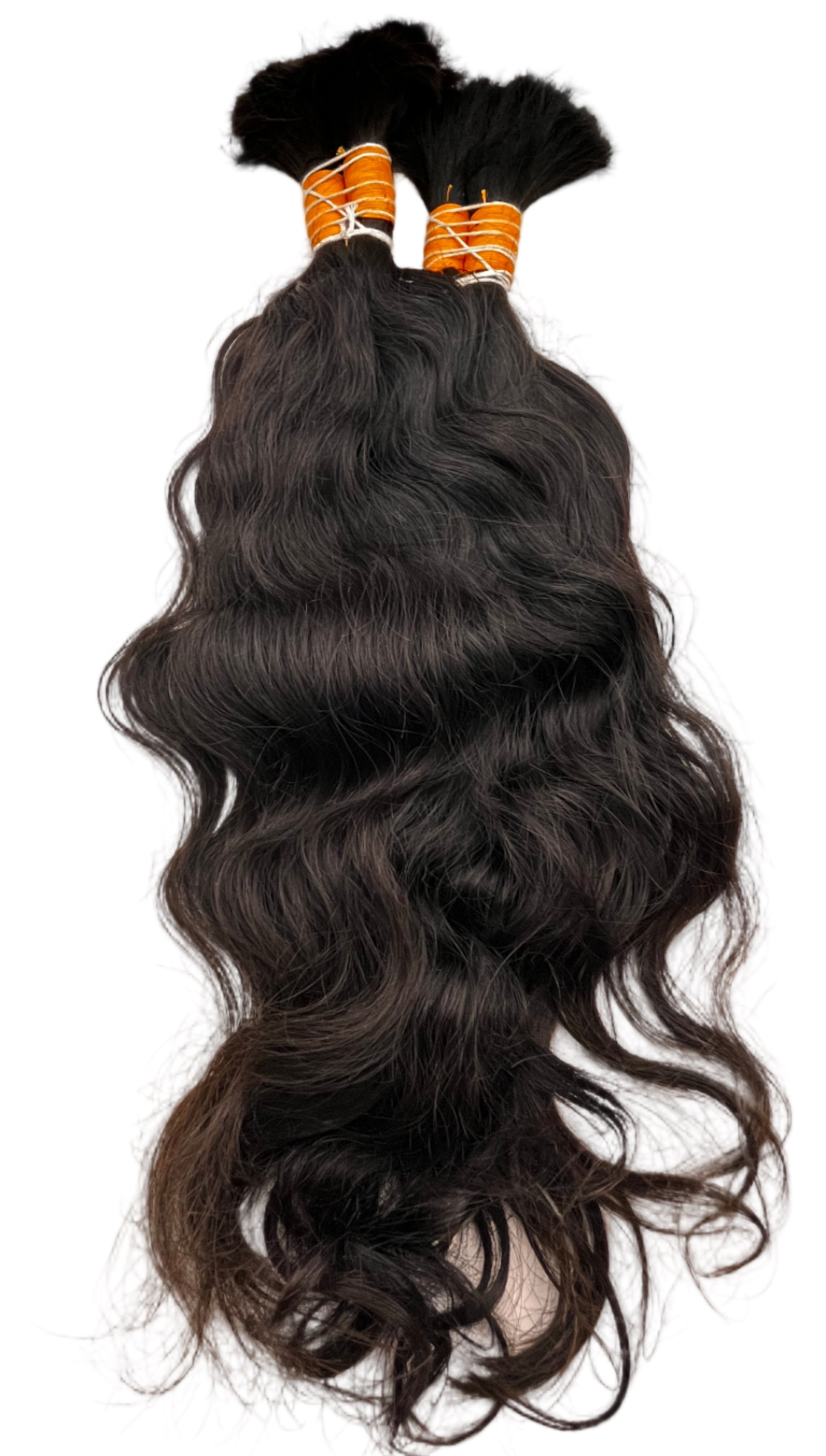 Bundles of wavy hair extensions on a white background raw_indian_braids 
Bamor_boho_shop
100%_human_braid_hair 
Best_quality_Human_braid_hair 
Luxury_indian_loose_hair 