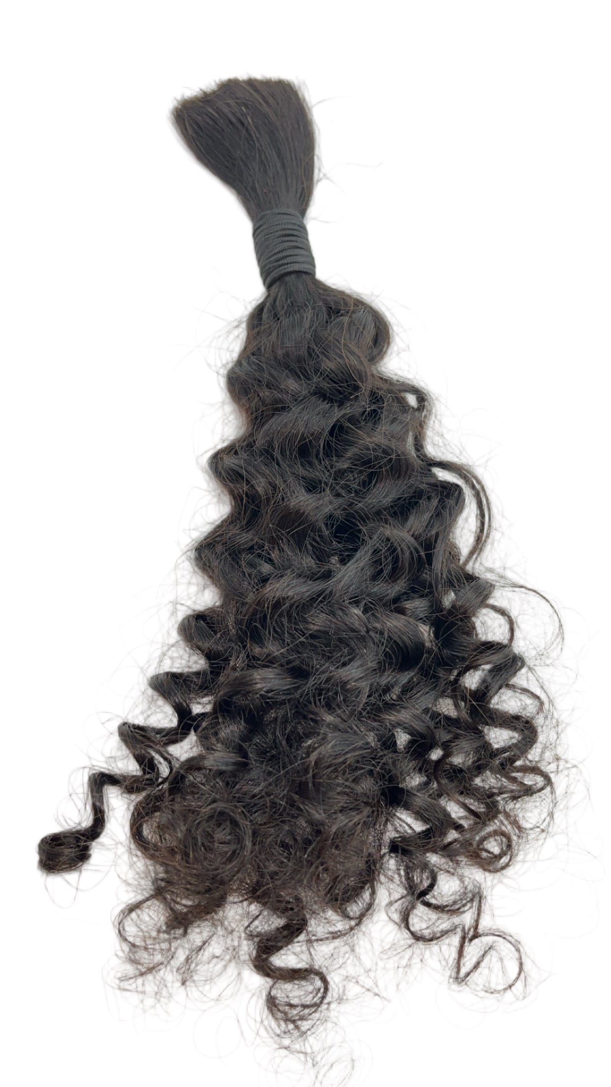 Black curly bundle on white background 
