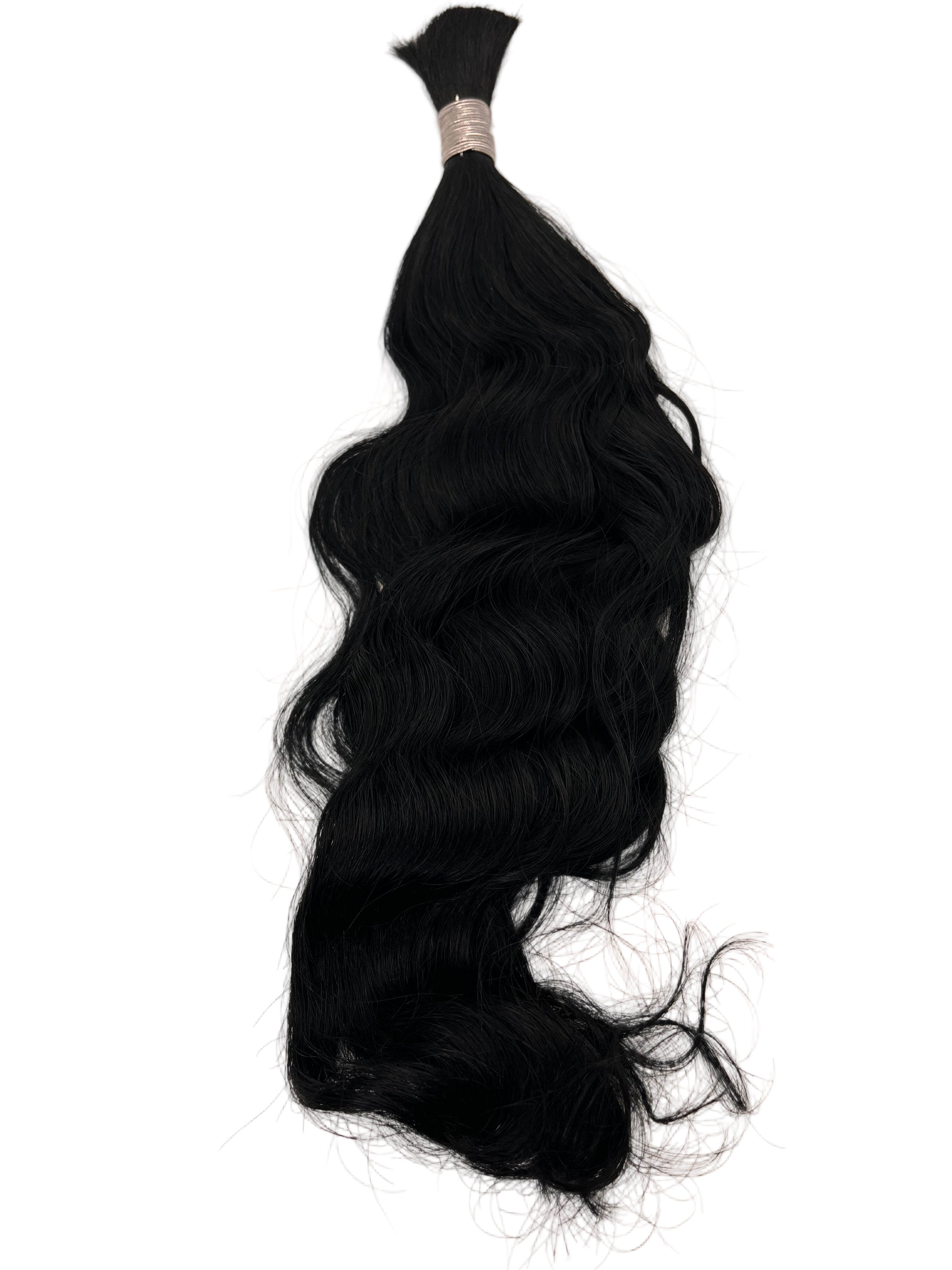 Black hair extensions on a white background