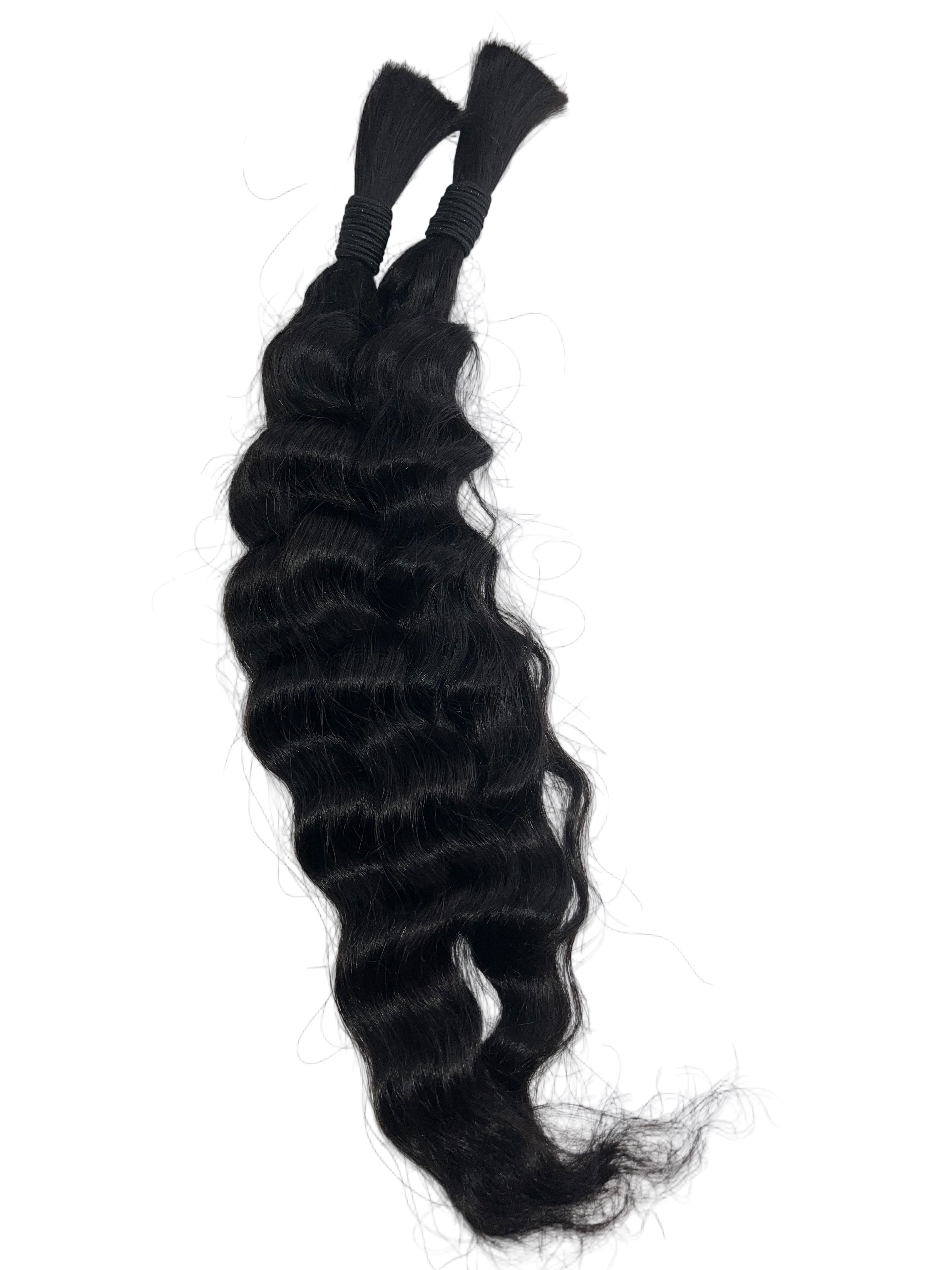 Black hair extensions on a white background